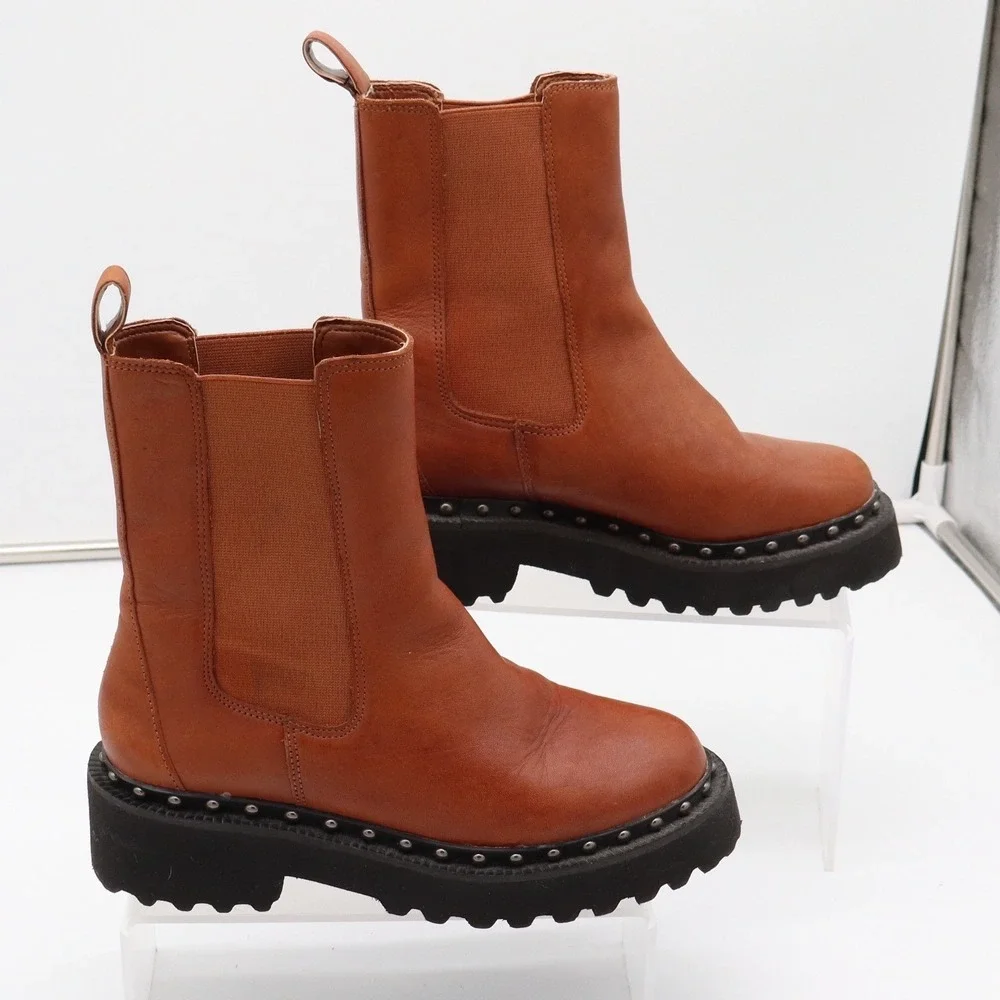 Vince Camuto Boots Womens 6 Meendey Cognac Brown Studded Lug Platform Fair